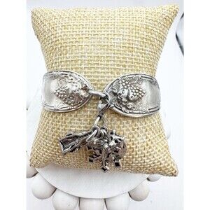 Spoon Bracelet Vintage Rogers Grape Bunch Leaves Spoon With Removable Charm